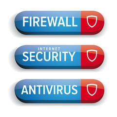 Internet security, Firewall, Antivirus button vector blue