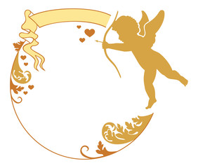 Round Valentine frame with Cupid silhouette