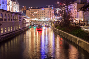 city with many New Year lights 