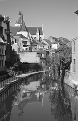Mechelen - Canal and Church of Our Lady across the Dyle in background