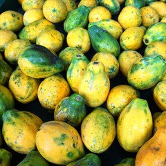 Fresh papayas at a farmers market roadstand in Maui, Hawaii