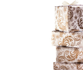 golden gift boxes  isolated on white background