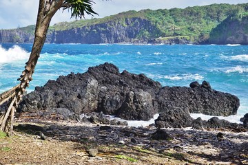 The ocean at Keanae, on the rugged volcanic North Shore of Maui on the Road to Hana.