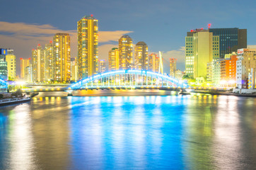 Obraz premium Eitaibashi-bridge and buildings,tokyo,tourism of japan（永代橋と豊洲のビル群）