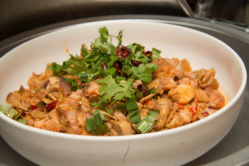 Bowl of spicy seafood soup