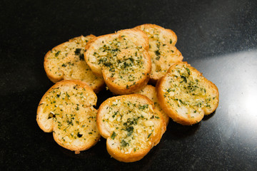  Garlic and herb bread close up.