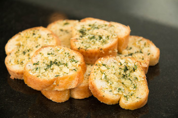  Garlic and herb bread close up.