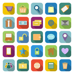 Ecommerce coloe icons with long shadow