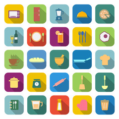 Kitchen color icons with long shadow