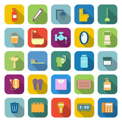 Bathroom color icons with long shadow