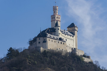 Marksburg Castle which sits above the German town of Braubach