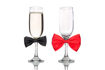 Glass of champagne with bow tie