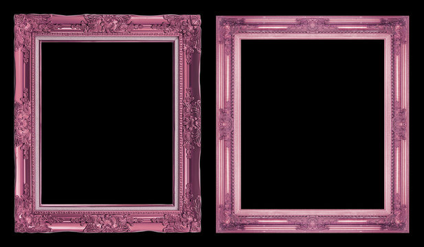 collection 2 antique pink frame isolated on black background, cl