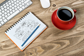 Business workplace with stuff