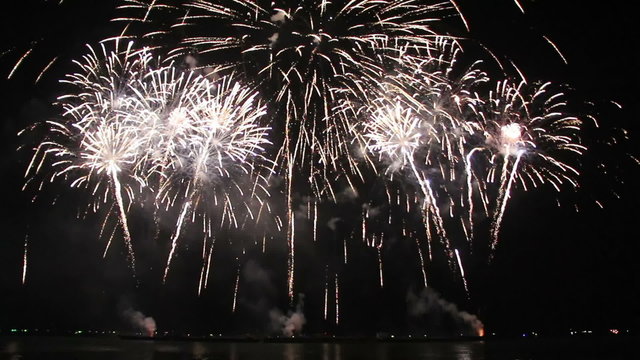 Beautiful fireworks from boats on sea