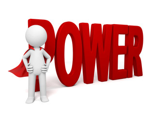 3D guy and a written power of slogan