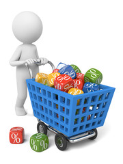 There are many dices in the 3d guy’s shopping cart