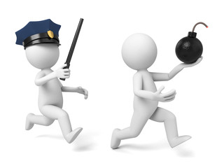 A 3d policeman is chasing the terrorist