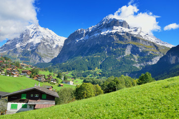 スイス　登山鉄道車窓からのアルプスの風景