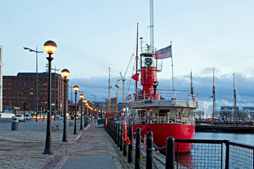 The Albert Dock complex in Liverpool at dusk