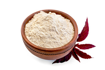 Flour amaranth in clay bowl with a flower