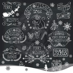 Christmas,New Year 2016 decoration,labels.Chalkboard