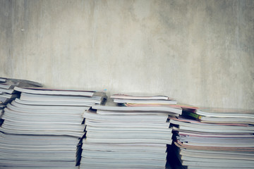 magazine on table book shelf with cement mortar wall