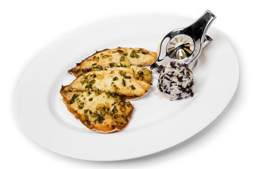 Delicious fish fillets with rice.