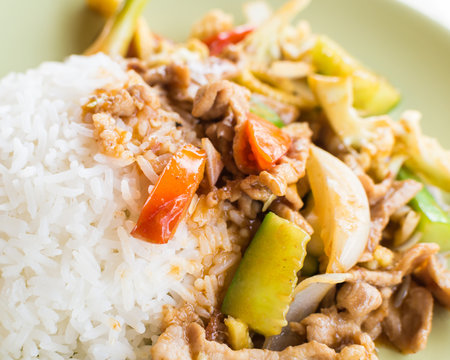 Close up thai food with steam rice