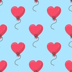 Fototapeta na wymiar Seamless pattern of red hearts balloons. Perfect for decoration postcards, brochures, textiles or paper packaging.