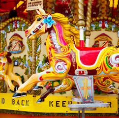 yellow red horse attraction painted carousel leisure for the kid