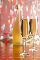 Happy new year - champagne on shining background