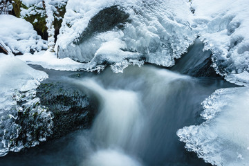 Frozen creek with snow and ice