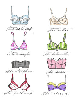fashion illustration - set of different bras 