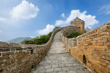 The magnificent Great Wall of China under the blue sky