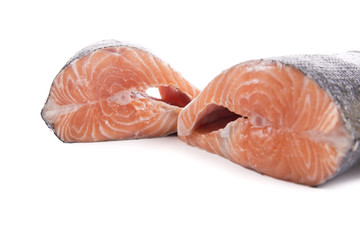 Two piece of fresh salmon  on a white background