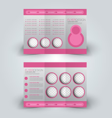 Brochure mock up design template for business, education, advertisement. Trifold booklet editable printable vector illustration. Pink color.