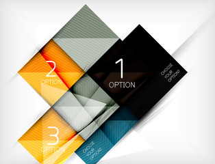 Square abstract background with option elements, paper design style glossy effects and shadows