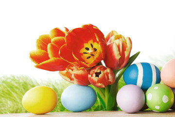 Easter eggs with tulips