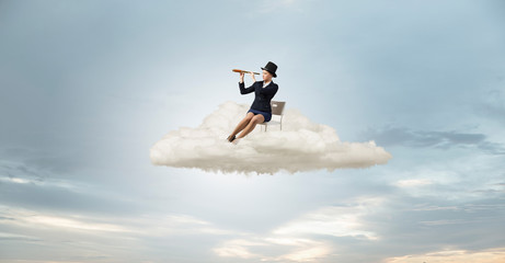 Girl in black cylinder