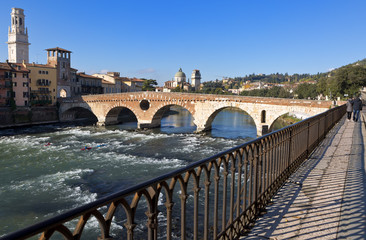 Ponte Pietra (Stone Bridge) in Verona - Italy.