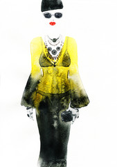 kobieta z elegancką suknią. abstrakcyjna akwarela. mody tło - 98493758