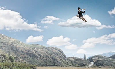Girl in black cylinder