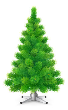Green fluffy Christmas tree without ornaments, isolated on white background, vector illustration