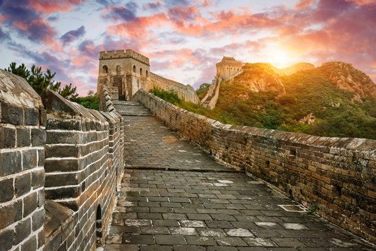 The magnificent Great Wall of China at sunset