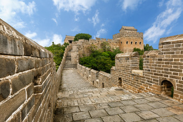 The magnificent Great Wall of China under the blue sky