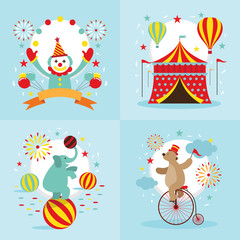 Circus Tent, Clown, Elephant, Bear Show, Amusement Park, Carnival, Fun Fair, Theme Park, Day Scene