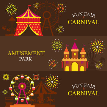 Amusement Park, Carnival, Fun Fair, Banner, Theme Park, Circus, Night Scene