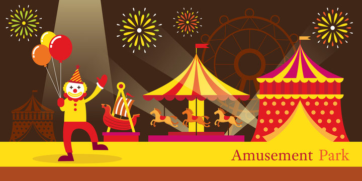 Amusement Park, Circus, Clown, Carnival, Fun Fair, Theme Park, Night Scene