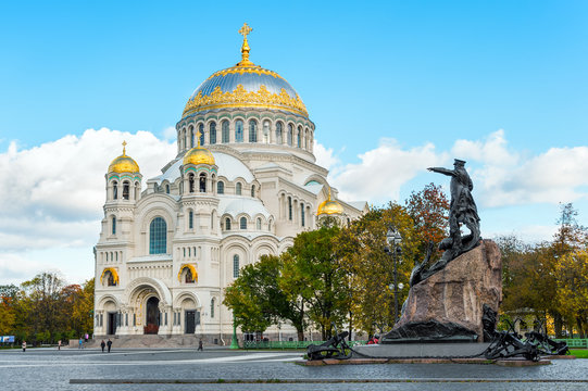 Naval Cathedral and the Monument to Admiral Makarov, Kronstadt, St Petersberg, Russia